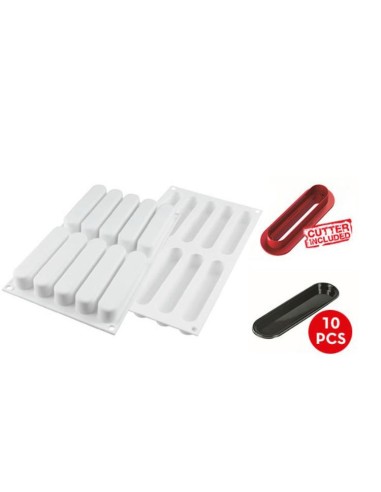 STAMPI-TAGLIAPASTA: vendita online FASHION ECLAIR 80-STAMPO IN SILICONE 130X25 H 25 MM + 10 VASSOI+CUTTER in offerta