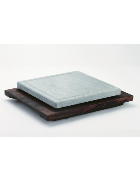 PIASTRE COTTURA PIETRA: vendita online PIETRA OLLARE PER COTTURA CM. 25X25 CON BASE IN LEGNO WENGÈ in offerta