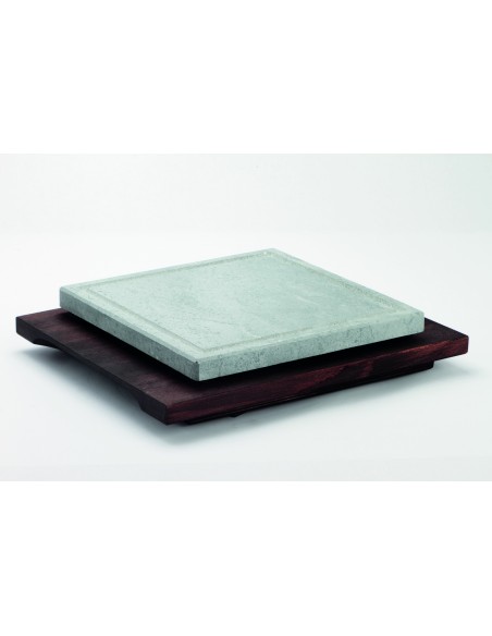 PIASTRE COTTURA PIETRA: vendita online PIETRA OLLARE PER COTTURA CM. 25X25 CON BASE IN LEGNO WENGÈ in offerta