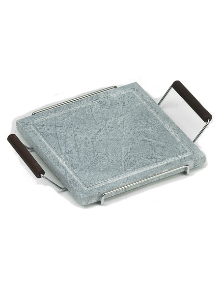 PIASTRE COTTURA PIETRA: vendita online PIETRA OLLARE PER COTTURA, CM. 25X25 CON TELAIO IN ACCIAIO E MANICI WENGÈ in offerta