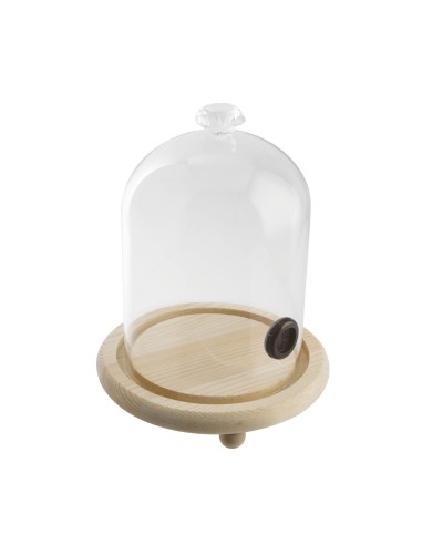 ACCESSORI: vendita online CLOCHE IN VETRO CON BASE LEGNO PER AFFUMICATURA CM.12XH.11 in offerta