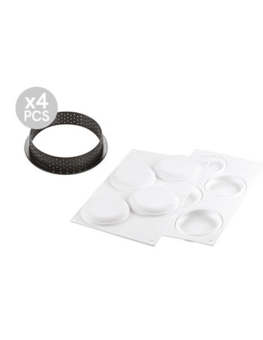 STAMPI-TAGLIAPASTA: vendita online KIT TARTE RING ROUND ø100 MM-SET STAMPO IN SILICONE ø85 MM + 4 ANELLI in offerta