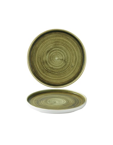 PIATTI: vendita online PIATTO PIANO BORDATO CHURCHILL STONECAST PLUME OLIVE PORCELLANA VERDE CM.26 H.2 in offerta
