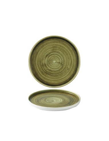 PIATTI: vendita online PIATTO PIANO BORDATO CHURCHILL STONECAST PLUME OLIVE PORCELLANA VERDE CM.21 H.2 in offerta