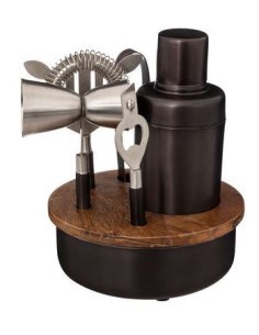 STRAINER-AGITATORI-MISURINI: vendita online SET COCKTAIL 194906 ACCIAIO CON BASE LEGNO in offerta