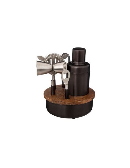 STRAINER-AGITATORI-MISURINI: vendita online SET COCKTAIL 194906 ACCIAIO CON BASE LEGNO in offerta