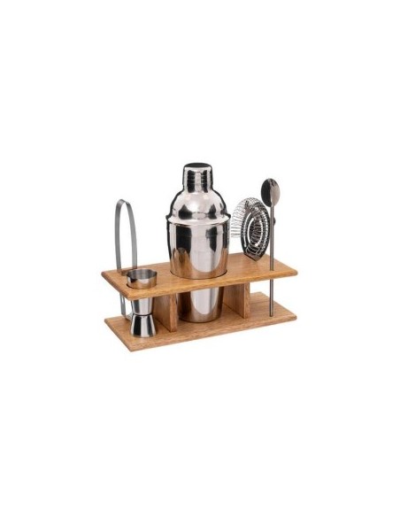 STRAINER-AGITATORI-MISURINI: vendita online SET 6PZ COCKTAIL 188944 ACCIAIO SUPPORTO LEGNO in offerta