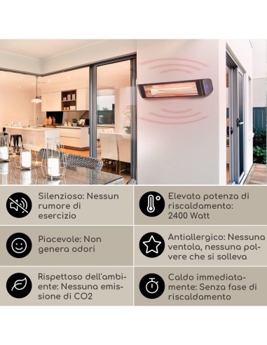 STUFE E RISCALDATORI: vendita online LAMPADA RADIANTE AD INFRAROSSI HORECATECH CON TELECOMANDO 2400 WATT in offerta