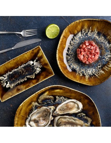 PIATTI: vendita online PIATTO RETTANGOLARE CM.35X20 REEF OYSTER PORCELLANA AMBRA/BLU TOGNANA in offerta
