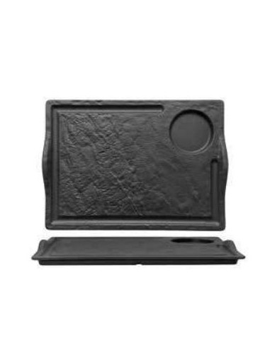 PIATTI: vendita online PIATTO BISTECCA CM.33X24 EFFETTO PIETRA NERO CON FORI in offerta