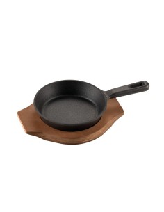 PIASTRE COTTURA PIETRA: vendita online MINI PADELLA Ø CM.12 GHISA SMALTATA CON VASSOIO IN LEGNO ILSA in offerta
