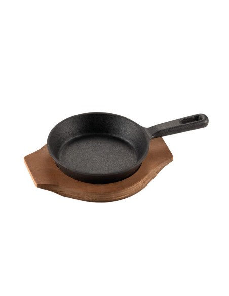 PIASTRE COTTURA PIETRA: vendita online MINI PADELLA Ø CM.12 GHISA SMALTATA CON VASSOIO IN LEGNO ILSA in offerta