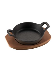PIASTRE COTTURA PIETRA: vendita online MINI TEGAME TONDO CM.15 IN GHISA SMALTATA CON VASSOIO LEGNO ILSA in offerta