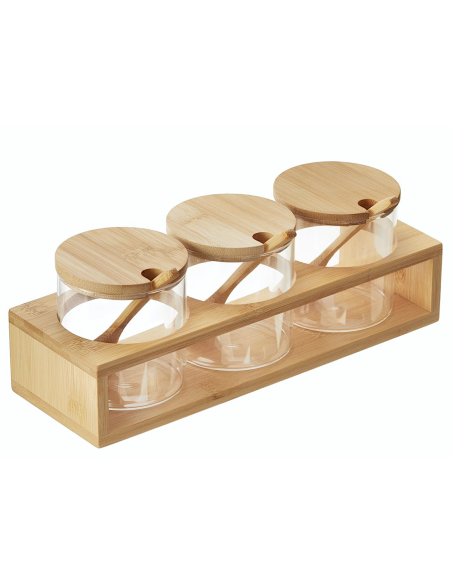 ALZATE-PORTATORTE-ESPOSITORI: vendita online SET 3 CIOTOLE IN VETRO CM.28X9,3X10H CON BASE IN BAMBOO LEONE in offerta