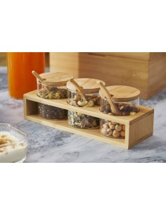 ALZATE-PORTATORTE-ESPOSITORI: vendita online SET 3 CIOTOLE IN VETRO CM.28X9,3X10H CON BASE IN BAMBOO LEONE in offerta 2