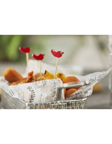FINGER FOOD: vendita online SET 100 SPIEDI CHILI ROSSO LEONE 12 CM IN BAMBOO in offerta