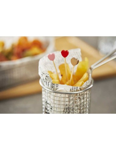 FINGER FOOD: vendita online SET 100 SPIEDI CUORE LEONE 12 CM IN BAMBOO COLORI ASSORTITI in offerta