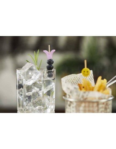 FINGER FOOD: vendita online SET 100 SPIEDI FLOWER LEONE 12 CM IN BAMBOO COLORI ASSORTITI in offerta