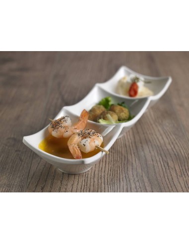 FINGER FOOD MELAMINA: vendita online COPPETTA QUADRATA 3 SCOMPARTI BIANCO IN MELAMINA LE PERLE in offerta