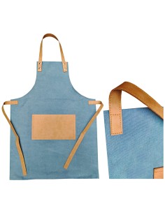 GREMBIULI: vendita online GREMBIULE CANVAS E SIMILPELLE TAGLIA UNICA BLU VINTAGE CON TASCA E LACCI SABBIA WOSDE in offerta