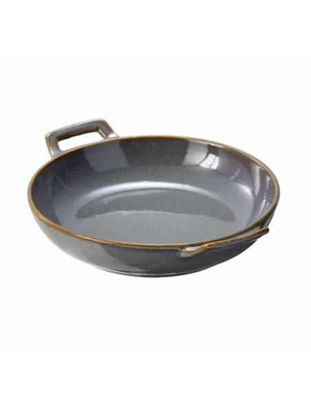 FINGER FOOD PORCELLANA: vendita online CIOTOLA TONDA HOKKAIDO CM.22X17,8X4H GRIGIO IN PORCELLANACON MANIGLIE LEONE in offerta