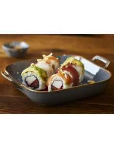 FINGER FOOD PORCELLANA: vendita online CIOTOLA RETTANGOLARE HOKKAIDO CM.18,5X15X4H IN PORCELLANA CON MANIGLIE LEONE in offerta 2