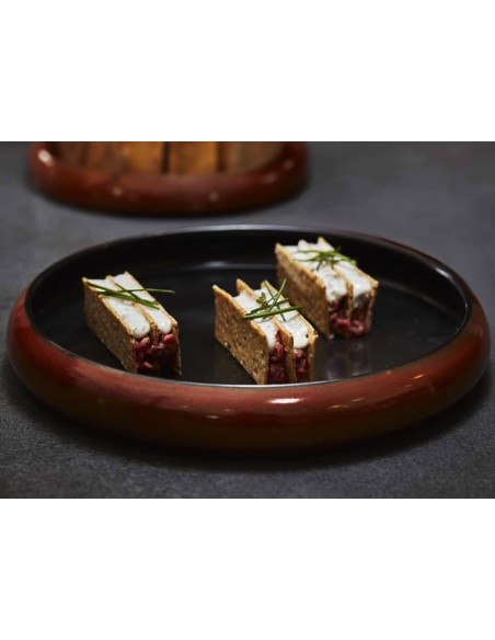 PIATTI: vendita online PIATTO TONDO ZANZIBAR CM.26,5X4H IN PORCELLANA MARRONE /NERO LEONE in offerta