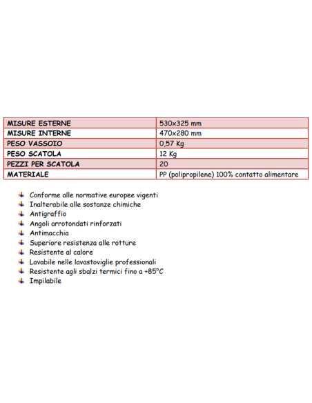 VASSOI-TAGLIERI: vendita online VASSOIO GASTRONORM GENUS DEI 53 X 32,5 ROSSO TRAFFICO IN POLIPROPILENE in offerta