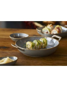 FINGER FOOD PORCELLANA: vendita online CIOTOLA TONDA HOKKAIDO CM.22X17,8X4H GRIGIO IN PORCELLANACON MANIGLIE LEONE in offerta 2