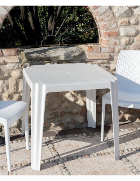 TAVOLI: vendita online TAVOLO MADISON RATTAN IMPILABILE 75X75 BIANCO in offerta