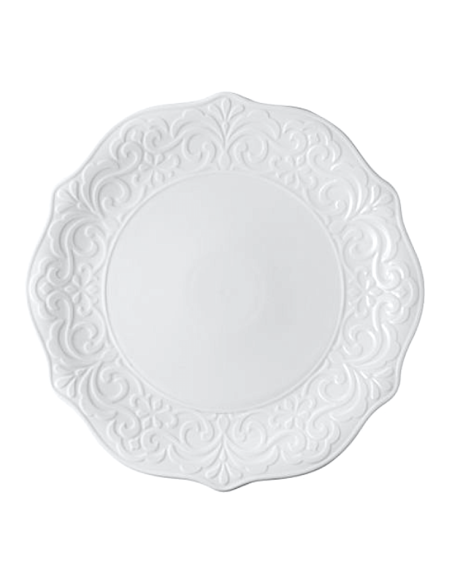 PIATTI: vendita online PIATTO PIANO REGINA CM. 26, 5 IN PORCELLANA BIANCA CON DECORO IN RILIEVO TABLE TOP in offerta