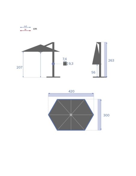 OUTLET: vendita online OMBRELLONE ESAGONALE ELEA HESPERIDE 3 X 4,2 METRI ARDESIA (NO BASE) in offerta