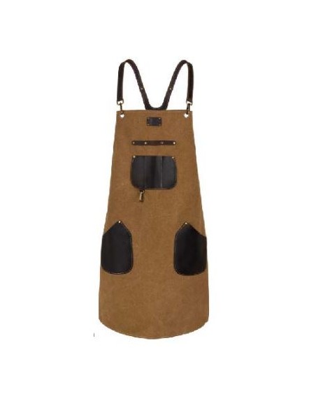 GREMBIULI: vendita online GREMBIULE BAR/ CUCINA CANVASS MARRONE CON TASCHE SIMILPELLE COMAS in offerta