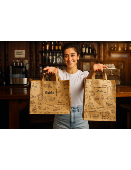 ACCESSORI: vendita online CONFEZIONE 50 BUSTE TAKE AWAY LEONE 20 X 10 X ALTEZZA 32 CM IN CARTA KRAFT in offerta
