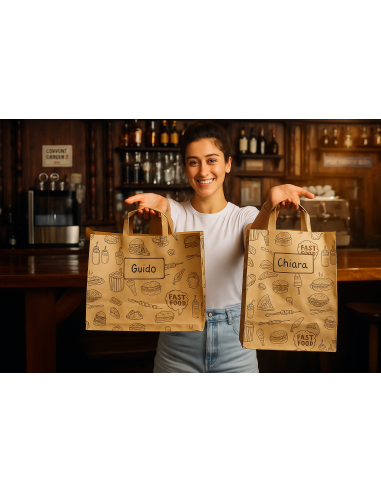 ACCESSORI: vendita online CONFEZIONE 50 BUSTE TAKE AWAY LEONE 32 X 20 X ALTEZZA 23 CM IN CARTA KRAFT in offerta