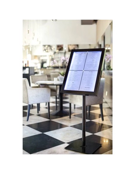 ACCESSORI: vendita online ESPOSITORE MENU BLACK STAR SECURIT A LED 4 SPAZI A4 IN VETRO E METALLO NERO in offerta