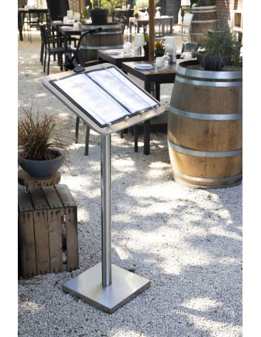 ACCESSORI: vendita online LEGGIO PORTAMENU' A COLONNA SECURIT CON BASE LEGNO E ACCIAIO INOX 115 X 54 CM in offerta