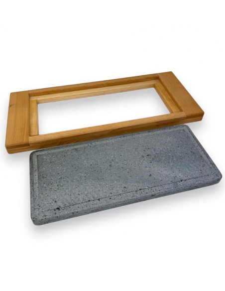 PIASTRE COTTURA PIETRA: vendita online PIASTRA PIETRA LAVICA 40 X 25 CM SUPPORTO IN LEGNO DI FAGGIO MASSELLO 57 X 29 X 3 CM i...