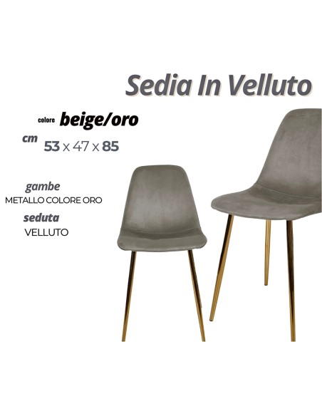 SEDIA VELLUTO BEIGE/ORO CM.53X47X85H