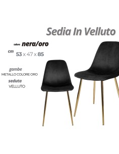 SEDIA VELLUTO NERO/ORO CM.53X47X85H