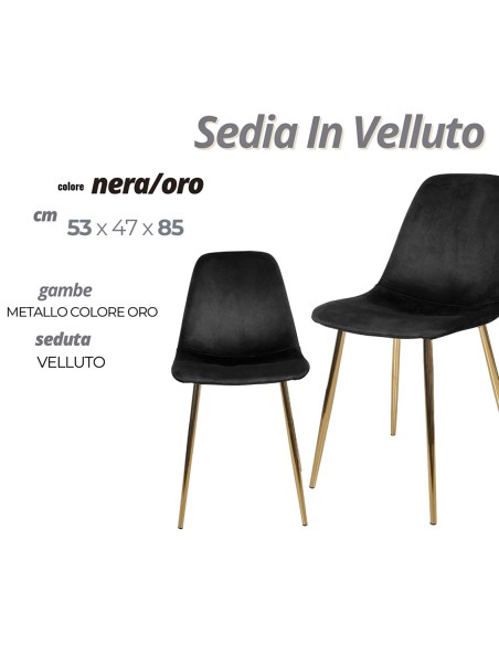 SEDIA VELLUTO NERO/ORO CM.53X47X85H