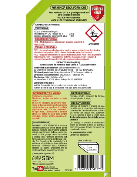 INSETTICIDI: vendita online ESCA FORMICHE IN GRANULI FORMINIX PROTECT HOME 500 GRAMMI CON MISURINO in offerta
