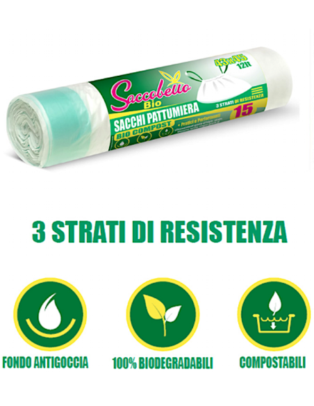 BUSTE: vendita online SACCHI SPAZZATURA BIO 12 LITRI 43 X 45 CM CON MANIGLIE CONFEZIONE 15 PEZZI MAXPLAST in offerta