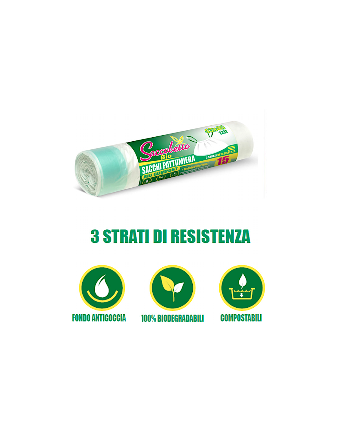 BUSTE: vendita online SACCHI SPAZZATURA BIO 12 LITRI 43 X 45 CM CON MANIGLIE CONFEZIONE 15 PEZZI MAXPLAST in offerta