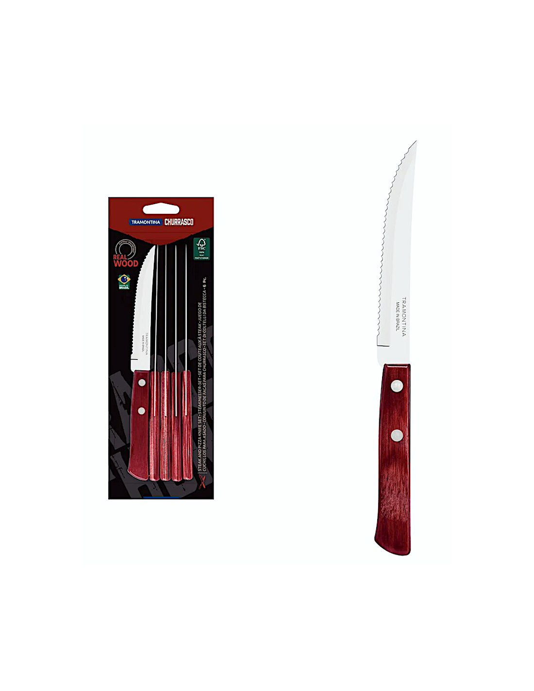 CF.6 COLTELLI BISTECCA CM.11,4 MANCIO POLYWOOD ROSSO