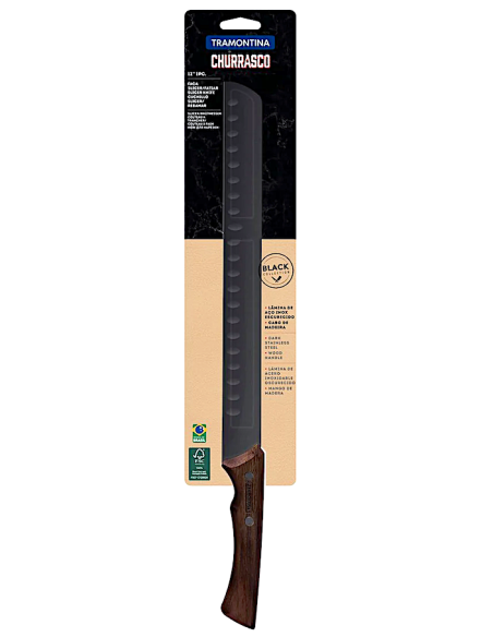 COLTELLERIA: vendita online COLTELLO AFFETTARE ALVEOLATO CHURRASCO BLACK 24 CM MANICO IN LEGNO TRAMONTINA in offerta