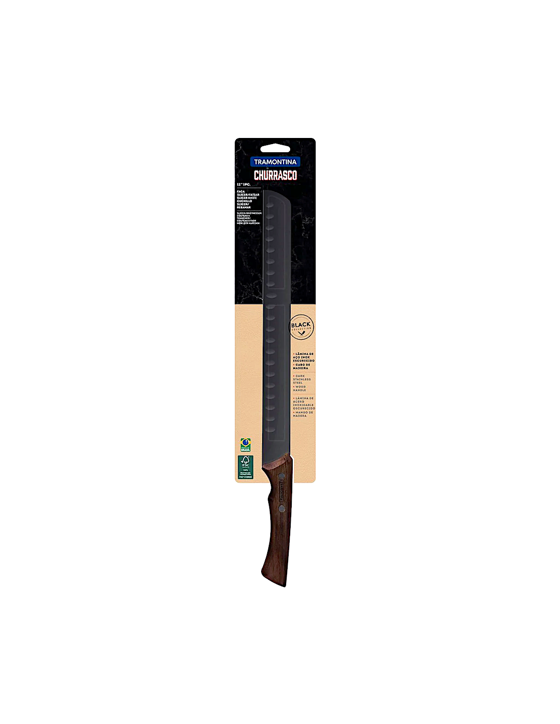 COLTELLERIA: vendita online COLTELLO AFFETTARE ALVEOLATO CHURRASCO BLACK 24 CM MANICO IN LEGNO TRAMONTINA in offerta