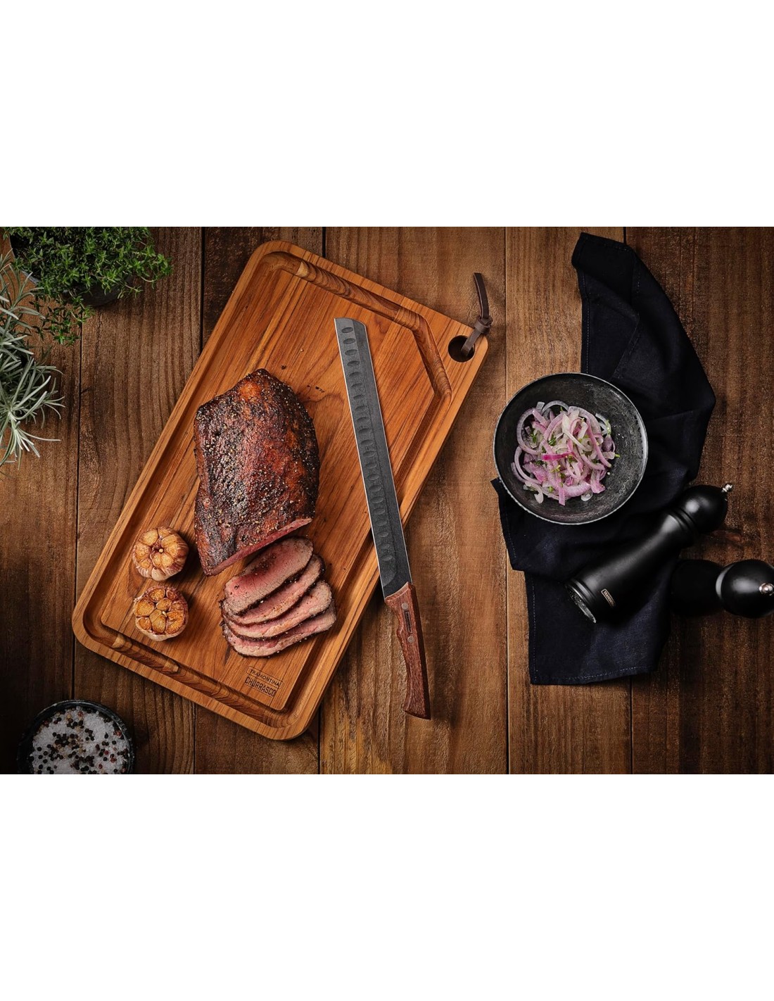 COLTELLERIA: vendita online COLTELLO AFFETTARE ALVEOLATO CHURRASCO BLACK 24 CM MANICO IN LEGNO TRAMONTINA in offerta