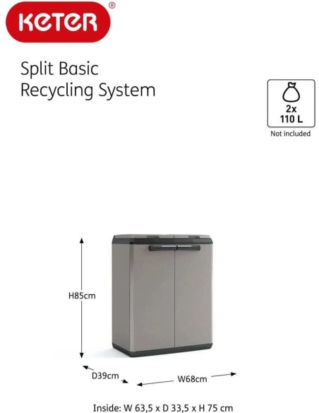 PATTUMIERE-GETTACARTE: vendita online ARMADIO DIFFERENZIATA SPLIT BASIC 68 X 39 ALTEZZA 85 CM KETER in offerta