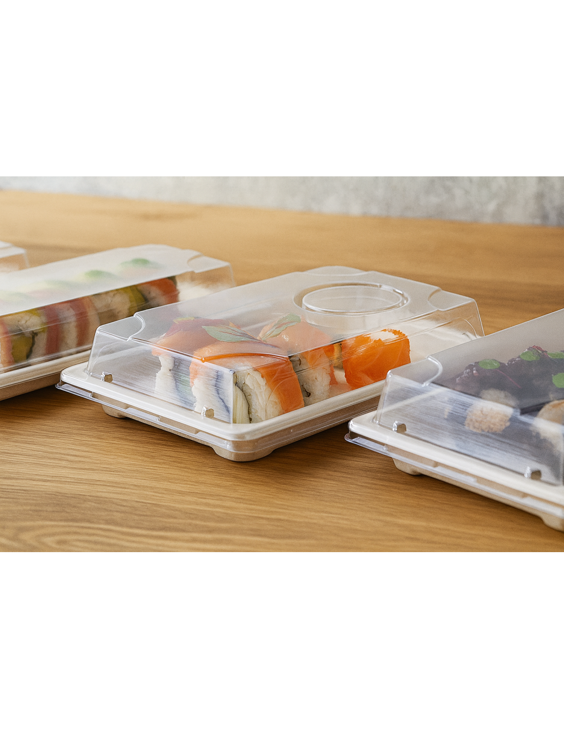 CONTENITORI PER ASPORTO: vendita online COPERCHIO IN PET PER VASSOIO BIO SUSHI 22,4 X 9,55 ALTEZZA 3,15 CM CONFEZIONE 50 PEZZ...